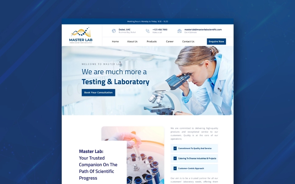 Website for Master Lab Scientific, Dubai by Hion Studios